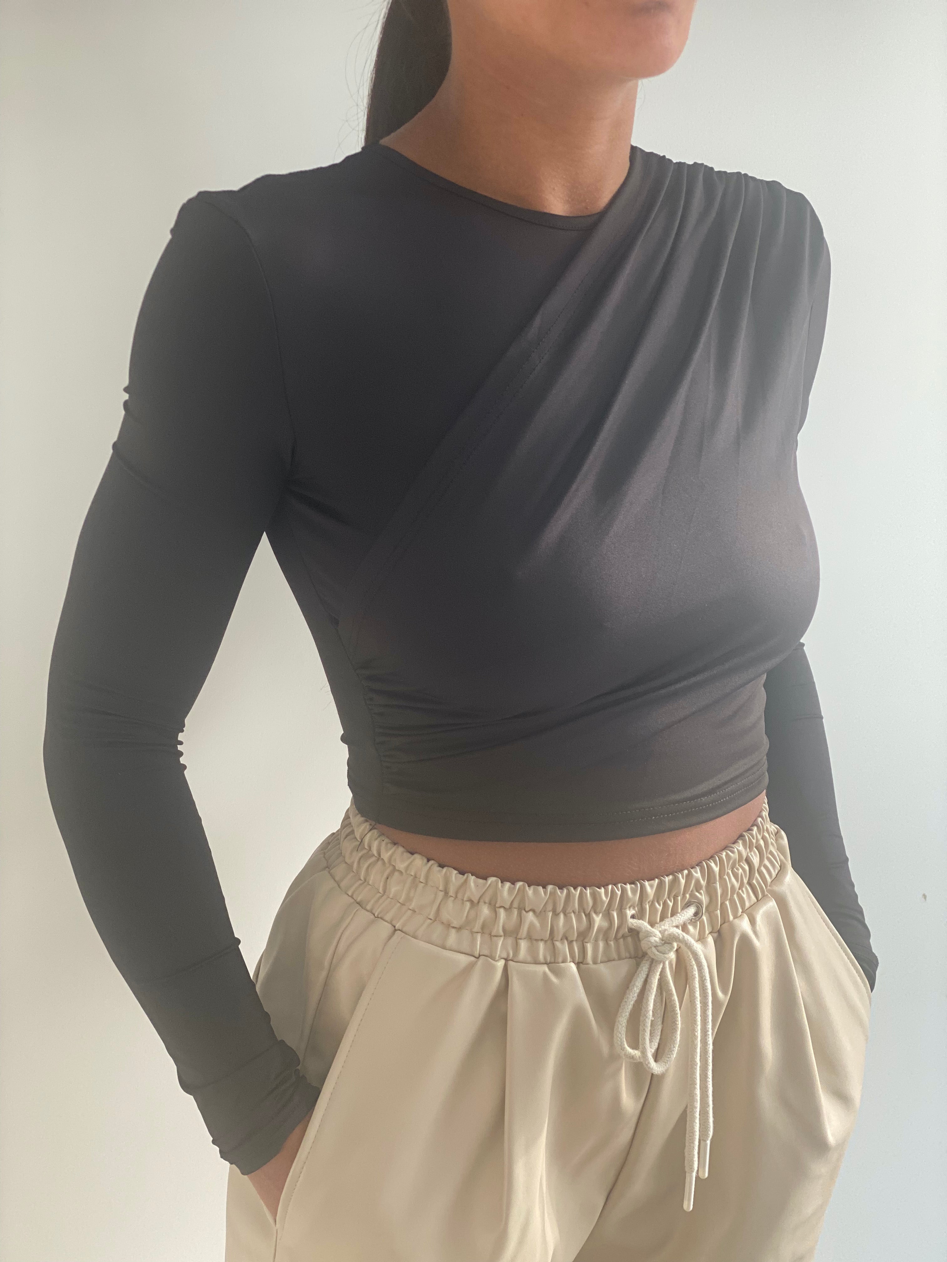 Black Ruched Midi Top